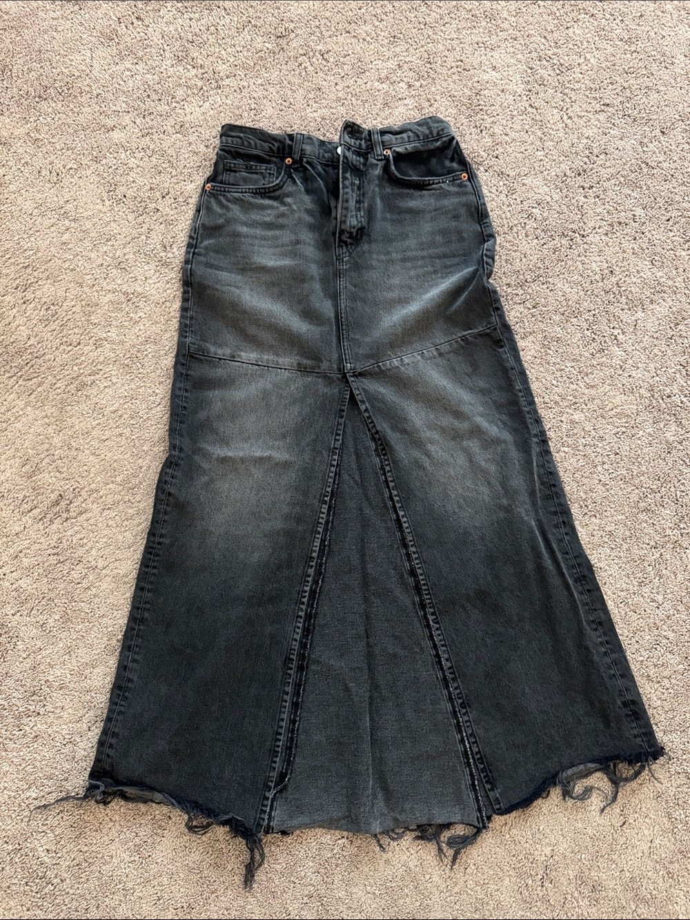 Reformation Black Washed Denim Maxi Skirt